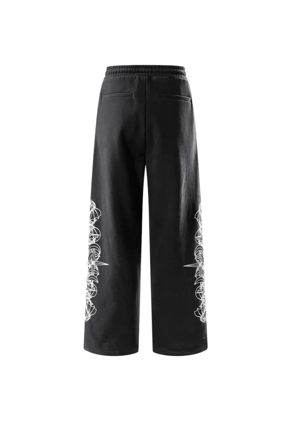 THE BOY HAS NO PATIENCE】 LUMINOUS DAWN ASTRAL LOGO FLOCKED PANTS 背面全体画像