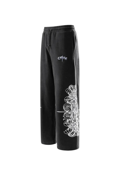 【THE BOY HAS NO PATIENCE】 LUMINOUS DAWN ASTRAL LOGO FLOCKED PANTS サイドグラフィック詳細画像