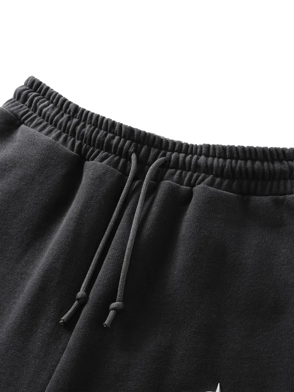 【THE BOY HAS NO PATIENCE】 LUMINOUS DAWN ASTRAL LOGO FLOCKED PANTS ウエストゴム・ドローコード詳細画像