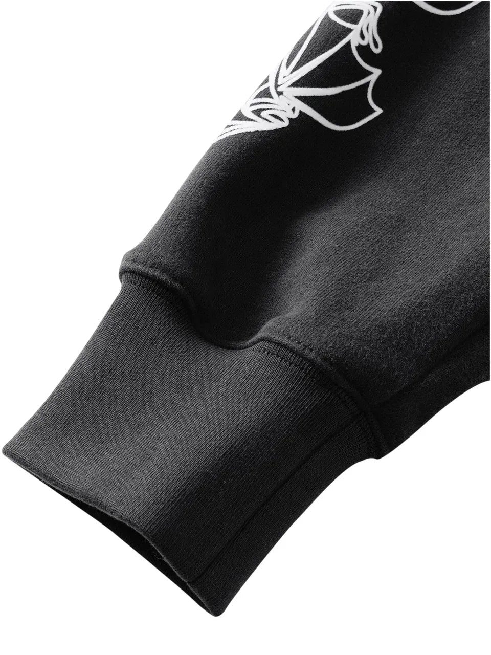 【THE BOY HAS NO PATIENCE】 LUMINOUS DAWN ASTRAL LOGO FLOCKED ZIP HOODIE 袖先リブ部分のアップ