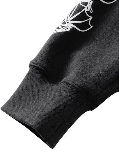 【THE BOY HAS NO PATIENCE】 LUMINOUS DAWN ASTRAL LOGO FLOCKED ZIP HOODIE 袖先リブ部分のアップ