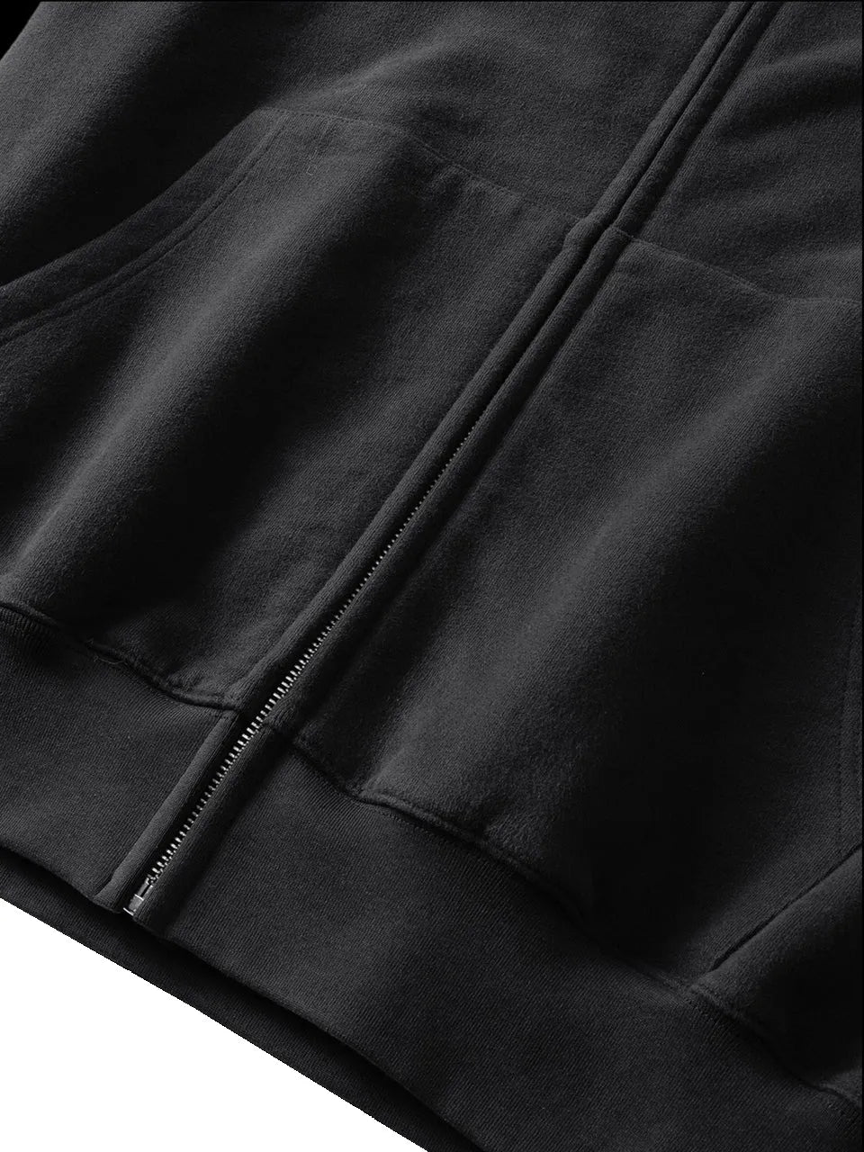 【THE BOY HAS NO PATIENCE】 LUMINOUS DAWN ASTRAL LOGO FLOCKED ZIP HOODIE カンガルーポケットとジップ詳細