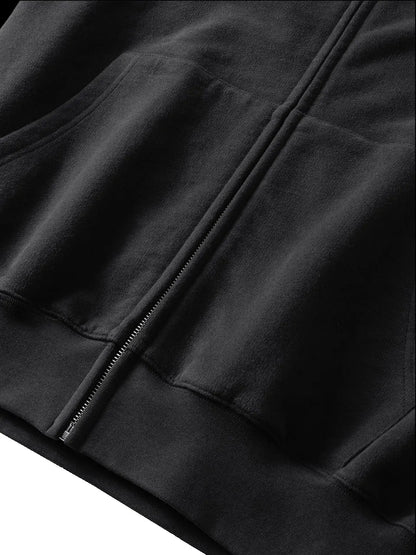 【THE BOY HAS NO PATIENCE】 LUMINOUS DAWN ASTRAL LOGO FLOCKED ZIP HOODIE カンガルーポケットとジップ詳細