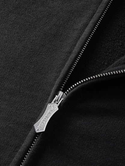 【THE BOY HAS NO PATIENCE】 LUMINOUS DAWN ASTRAL LOGO FLOCKED ZIP HOODIE オリジナルジップチャーム拡大