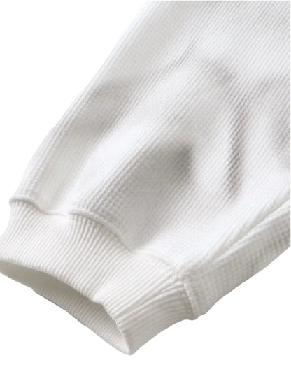 【THE BOY HAS NO PATIENCE】 LUMINOUS DAWN EMBROIDERED LOGO HOODIE （WHITE） 袖口リブとワッフル生地の質感アップ画像