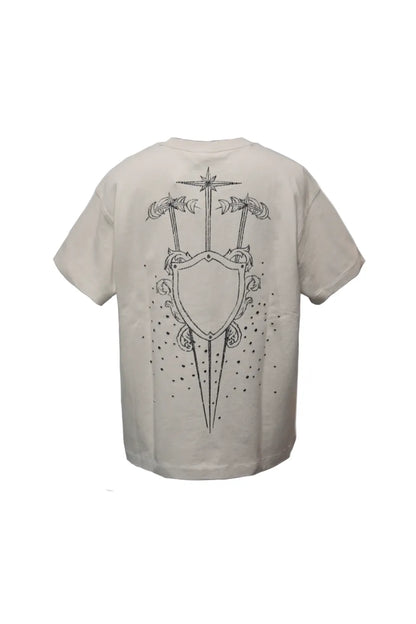 THE BOY HAS NO PATIENCE LUMINOUS DAWN SKETCH KNIGHT TEE ベージュ 騎士プリント ラインストーン Tシャツ 立体背面バック全体