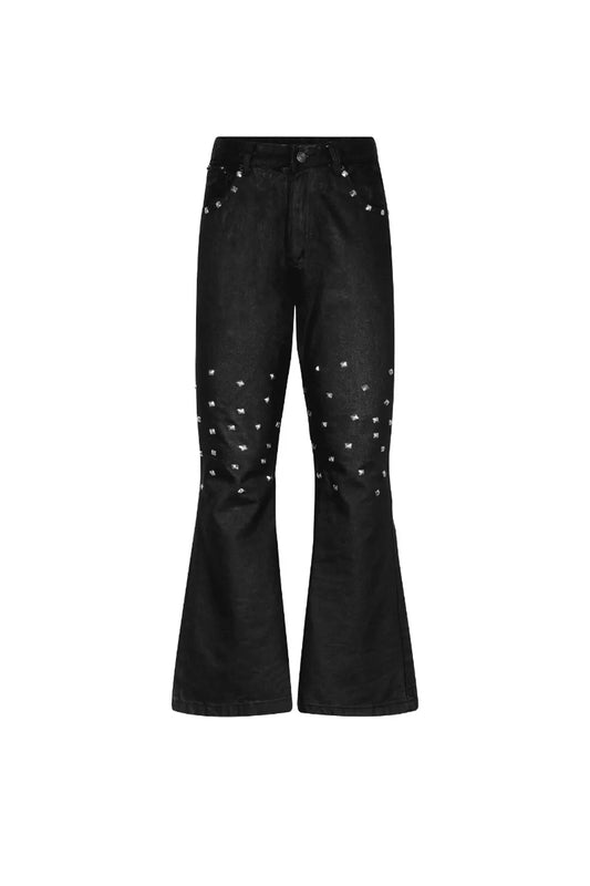 Trapper Club Bootcut Denim Night Shard ブラック スタッズ ブーツカットデニム 立体正面フロントカット