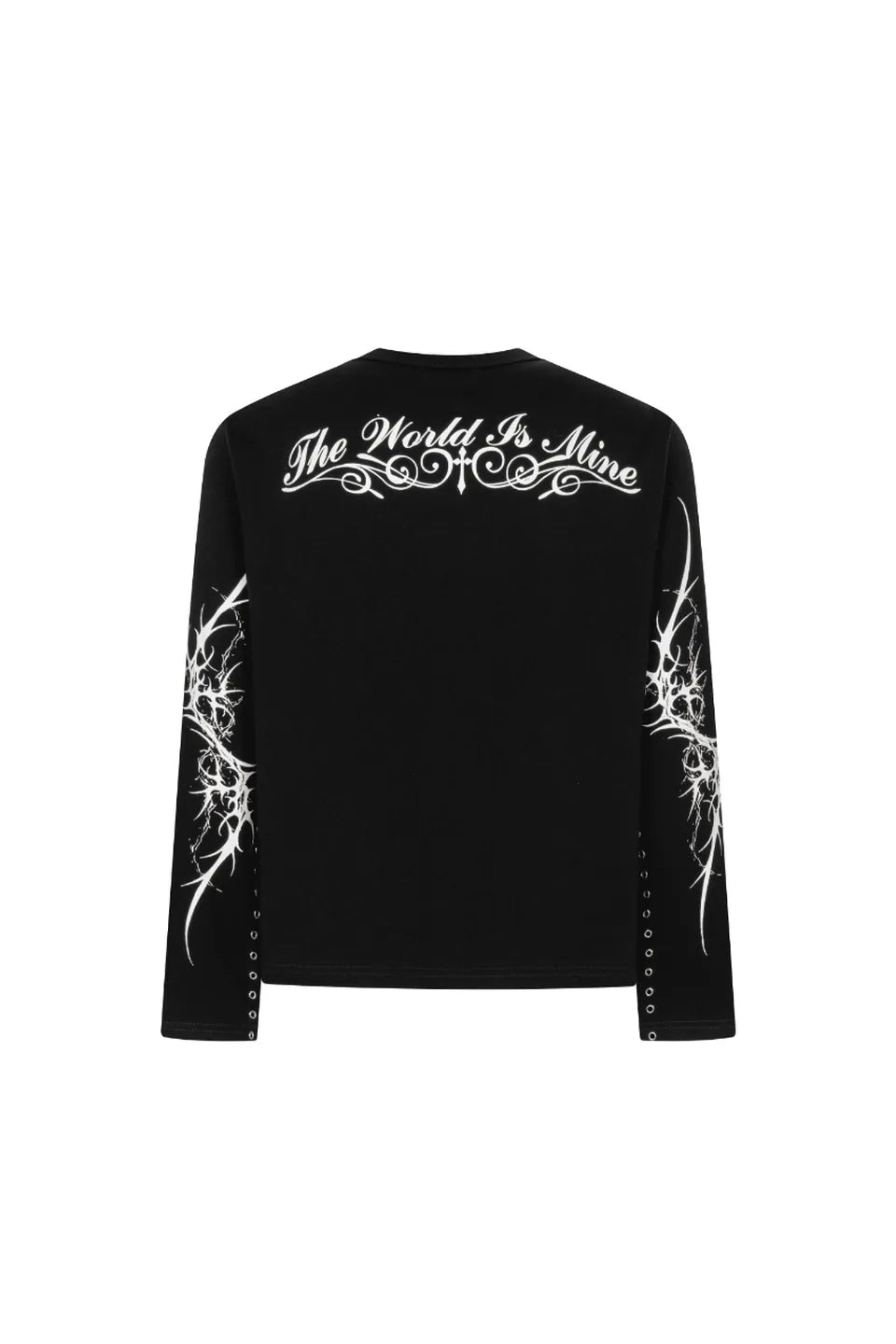 Trapper Club Hell Spine Long Sleeve Tee ブラック 袖グラフィック 背面プリント ロンT 平置きバックカット
