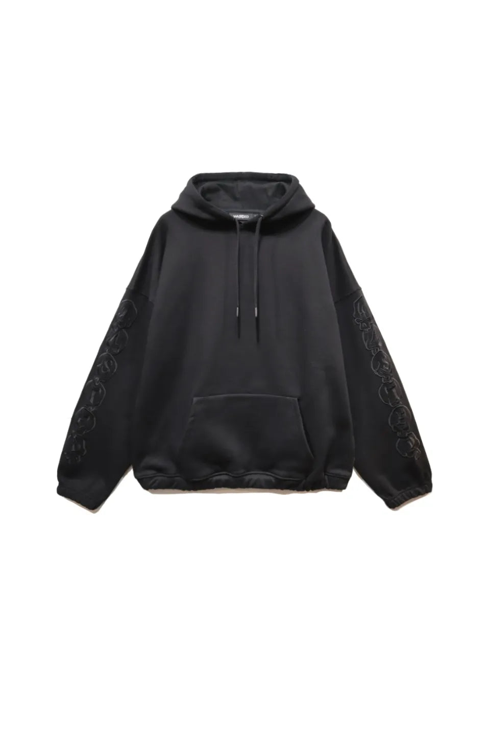 【WASTED PARIS】 BURY BOXY HOODIE （BLACK） 両袖にグラフィック刺繍を施したボクシーシルエットのフーディー正面画像